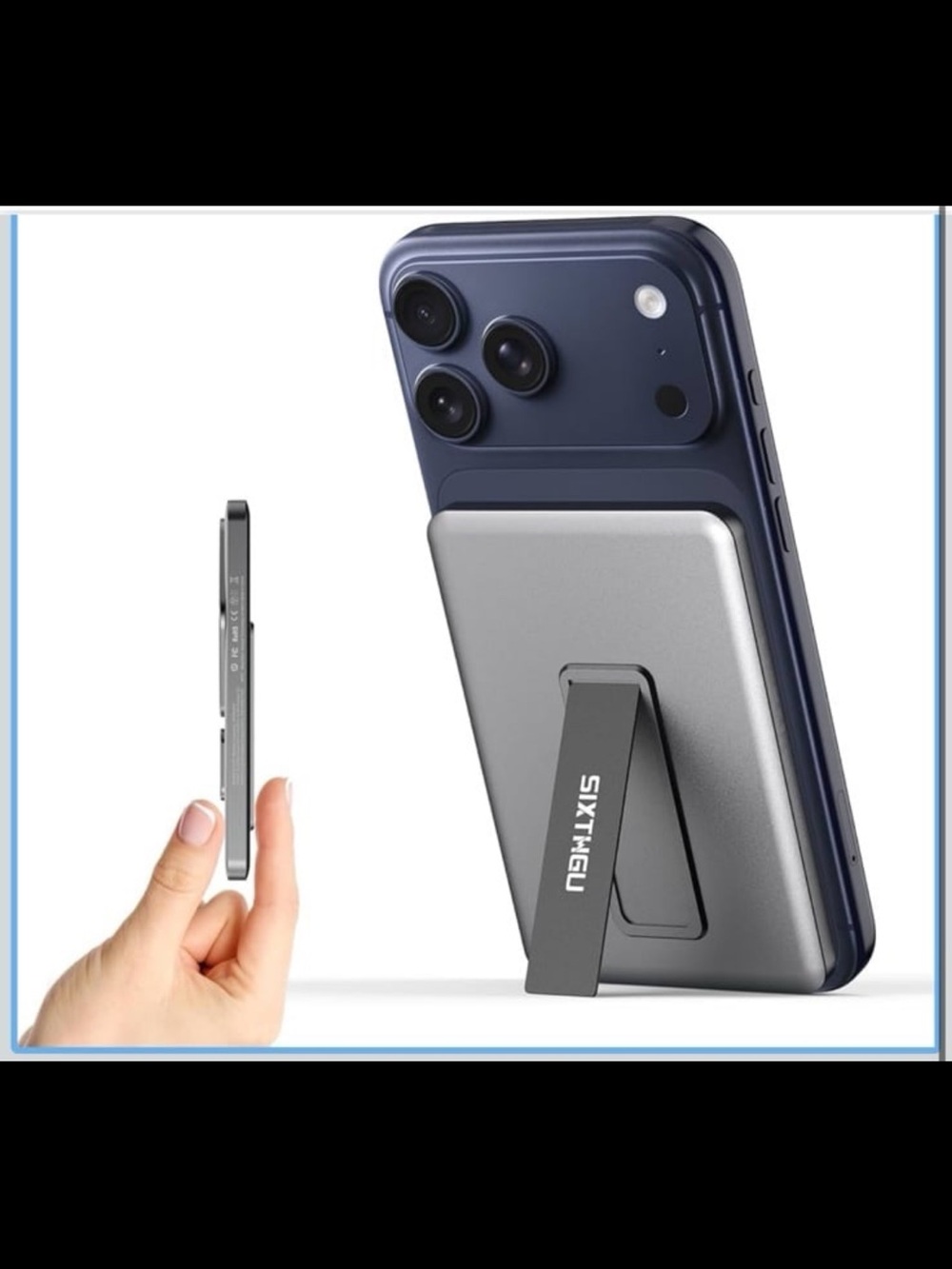 Magnetic Slip portable charger with stand 5000mAh wireless power bank (alloy)